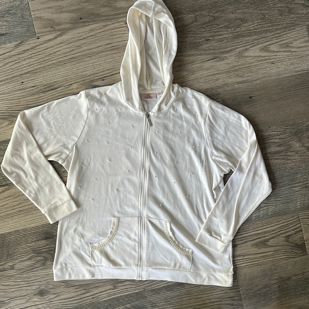 Quacker factory White‎ Zip-Up Hoodie with bead Accents women’s XL